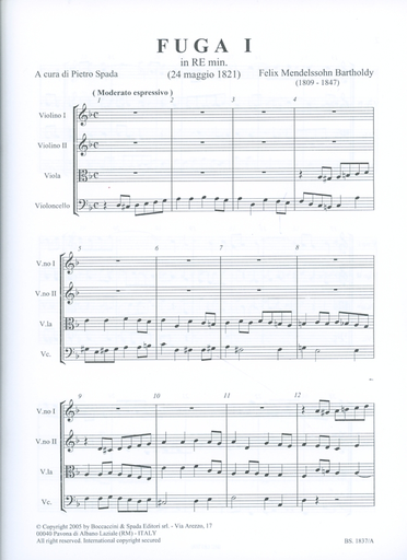Mendelssohn, F.: 12 Fughe per Archi Bk.1 (string quartet score and parts)