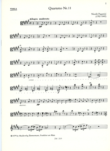 Paganini, Niccolo: Quartet No.11 in A Major (violin, viola, cello, guitar)