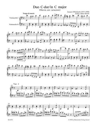 Offenbach, J.: Two Duets Op.52, No. 2-3 (2 cellos) Barenreiter