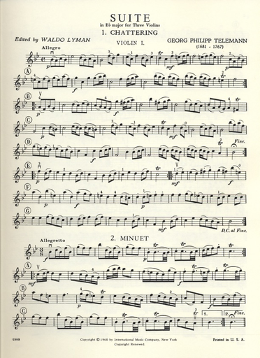 Telemann, G.P.: Suite in Bb Major (3 violins) IMC