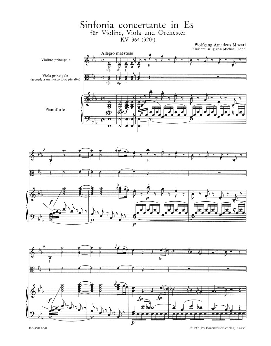 Mozart, W.A. (Mahling): Sinfonia Concertante in Eb Major, K.364 (violin, viola, and piano) Barenreiter Urtext