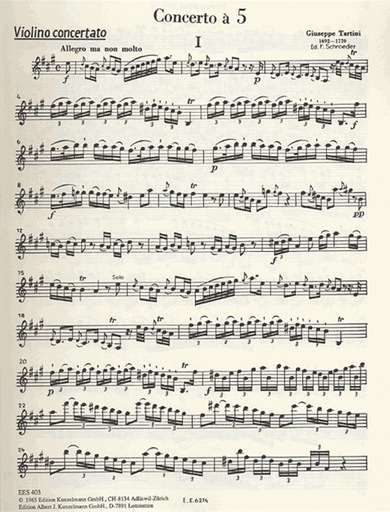 Tartini, G.: Violin Concerto in A Major, D 92 (violin & piano)