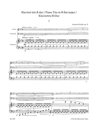 Dvorak, Antonin (Cubr): Piano Trio in Bb op.21 (violin, cello, piano) Barenreiter