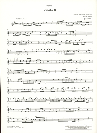 Locatelli, Pietro Antonio: Trio Sonata Op. 8 No. 10 for violin, Cello & Basso Continuo (violin, 2 cellos, piano)