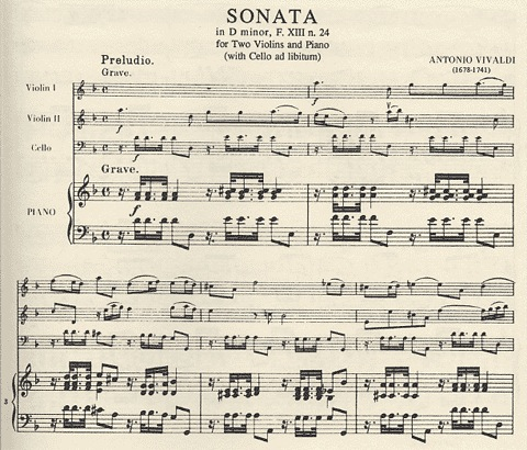 Vivaldi, Antonio: Sonata in d minor F.13#24 (2 violins & piano, Cello ad lib)