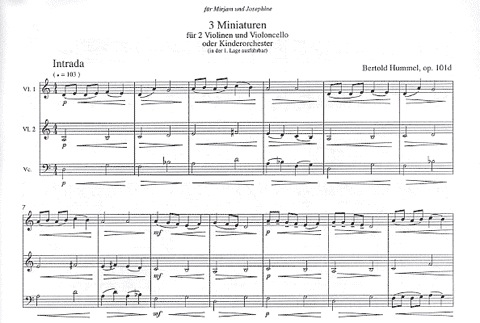 Hummel, Bertold: 3 Miniatures for (2 violins & cello) score & parts