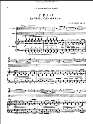 Arensky, Anton: Piano Trio in D minor Op.32 (violin, Cello & piano)