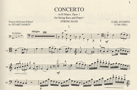 Stamitz, Carl (Sankey): Concerto in D Op.1 (bass & piano)