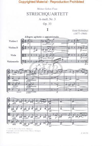 Study Score. Composed by Ernst Von Dohnanyi (1877-1960) and Ern. EMB. 60 pages. Editio Musica Budapest #Z40130. Published by Editio Musica Budapest (HL.50485998).