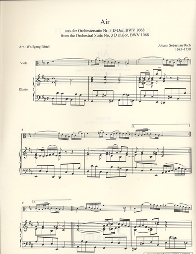 Bach, J.S. (Birtel, arr.): Air in D Major from the Orchestra Suite No. 3, BWV1068 (viola and piano)
