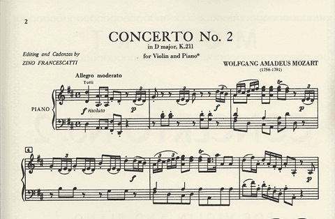 Mozart, W.A. (Francescatti): Concerto No.2 in D KV 211 (violin/piano) urtext