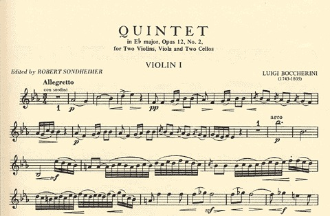 Boccherini, Luigi: Quintet in Eb major, Op.12 No.2 (2 violins, viola, 2 cellos)