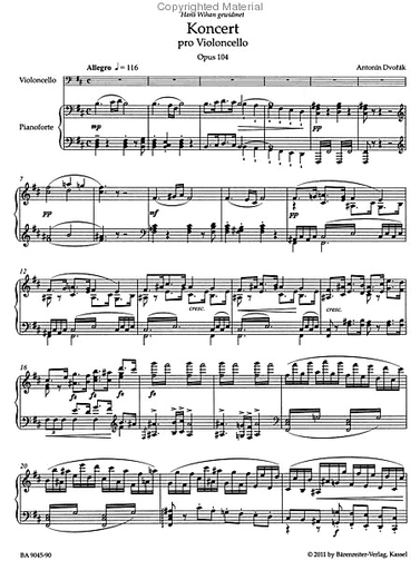 Dvorak, Antonin (Del Mar): Cello Concerto in B minor Op. 104 Barenreiter Urtext