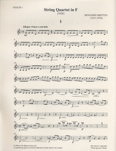 Britten, Benjamin: String Quartet in F, 1928 (parts)