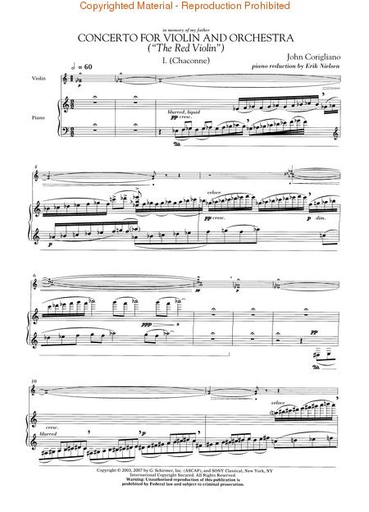 Corigliano: The Red Violin Concerto (violin & piano)
