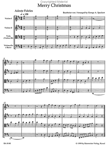 Speckert (arr): Merry Christmas for Strings (string quartet) Barenreiter