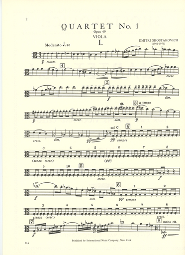 Shostakovich, Dmitri: String Quartet No.1 Op.49 (set of parts)