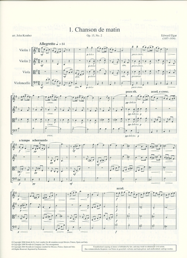 Kember, John: Chanson de matin-8 20th century pieces (string quartet, score & parts)