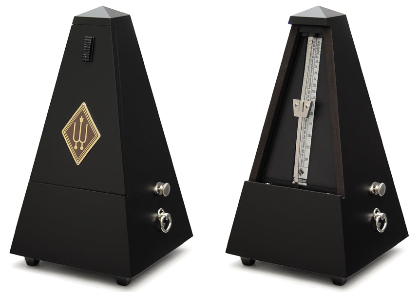 Wittner Maelzel wood pyramid metronome with bell, matte Black Finish