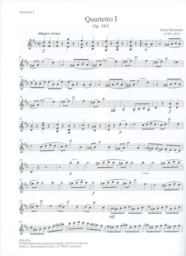 Krommer, Franz: String Quartet Op.18 No. 1 (parts)