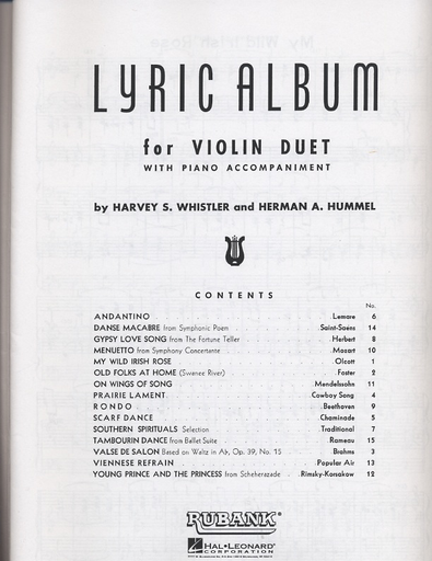 Whister, Harvey: Lyric Album (2 violins & piano)