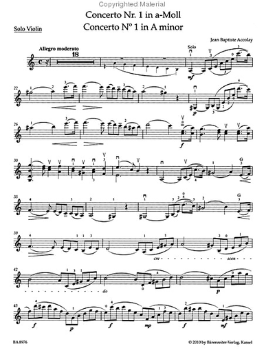 Accolay, J.B.: Concerto No.1 in A minor (Violin & Piano) Barenreiter