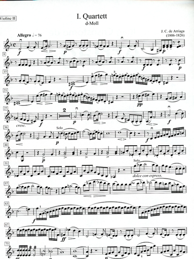 Arriaga, Juan (Hockner) : String Quartet No. 1 in D minor (parts)