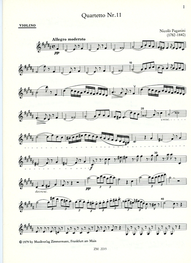 Paganini, Niccolo: Quartet No.11 in A Major (violin, viola, cello, guitar)