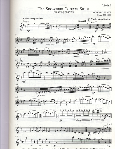 Blake, Howard: The Snowman-Concert Suite for String Quartet (set of parts)