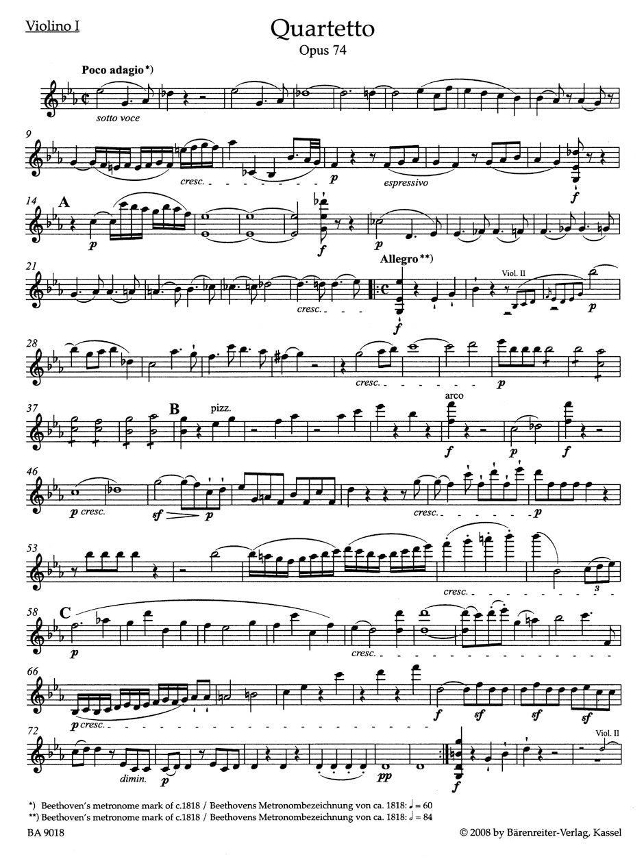 Beethoven (Del Mar): String Quartets, Op. 74 & 95 - URTEXT (string quartet) Barenreiter