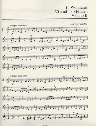 Velisek, Miroslav: Violin Accompaniments to 30 Studies by Wohlfahrt (violin) Editio Barenreiter Praha