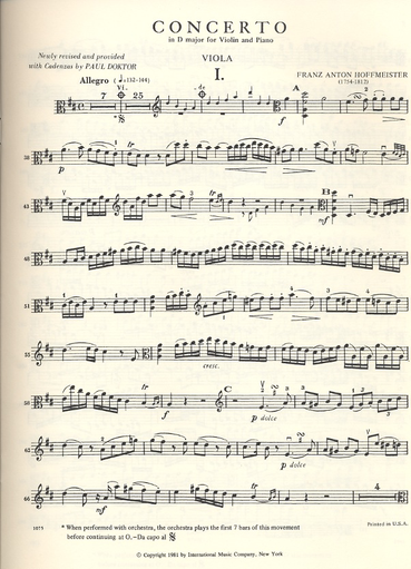 Hoffmeister (Doktor): Concerto in D major (viola & piano) IMC