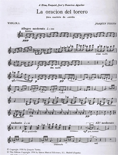 Turina, Joaquin: La Oracion del Torero (string quartet)