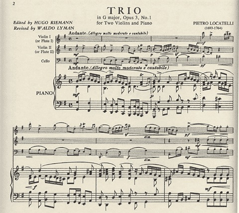 Locatelli, Pietro: Trio in G major Op.3#1 (2 violins & piano, Cello ad lib)