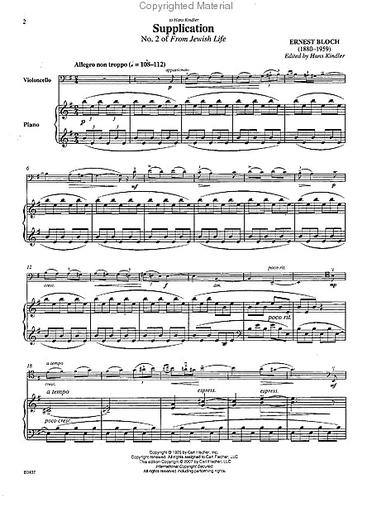 Bloch, Ernest: Supplication from Jewish Life (cello & piano with CD accompaniment)
