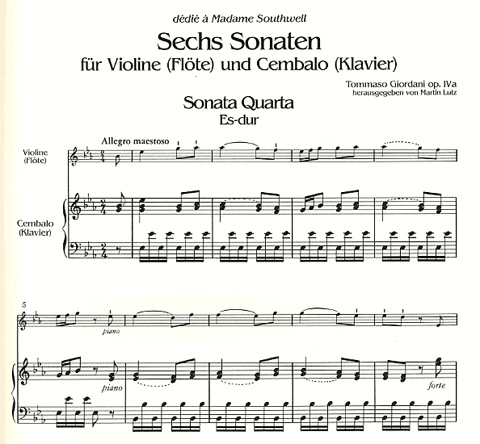 Giordani, Tommaso: Six Sonatas Op.IVa V.2 (violin & piano)