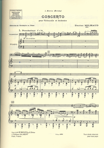 MIlhaud, D.: Cello Concerto No.1 (cello & piano)