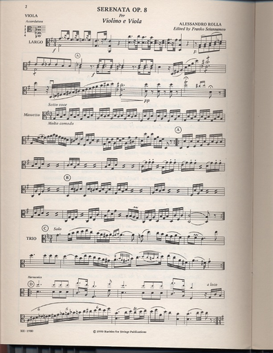 Rolla, Alessandro (Sciannameo): Serenata Op.8 for Violin & Viola tuned one third below