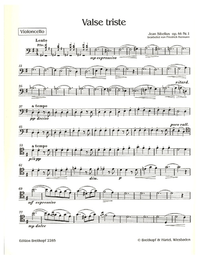 Sibelius, Jean: Valse Triste Op.44#1 (cello & piano)