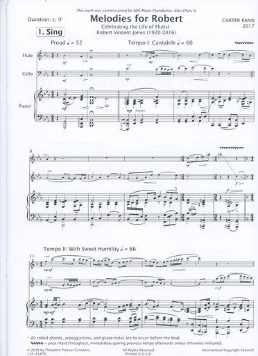 Pann, C: Melodies for Robert (flute, violin, piano) Presser.