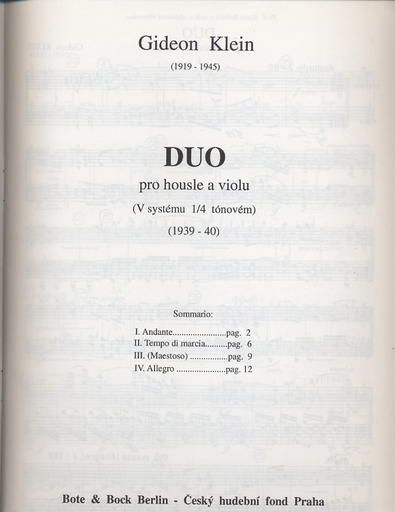 Klein, Gideon: Duo for Violin & Viola (1939-40)