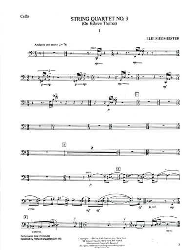 Siegmeister, Elie: String Quartet No. 3 (On Hebrew Themes), set of parts