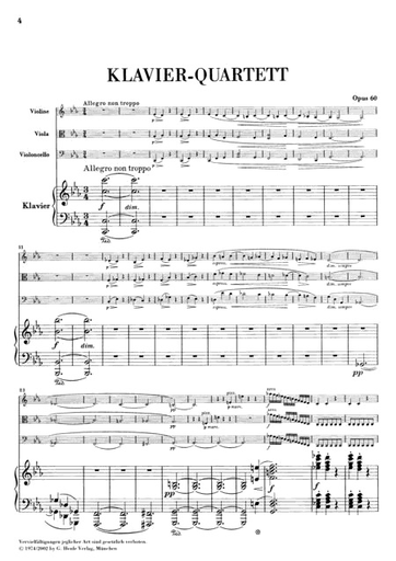 Brahms, J. (Krellmann, ed.): Piano Quartet in C Minor, Op.60, urtext (violin, viola, cello, and piano)