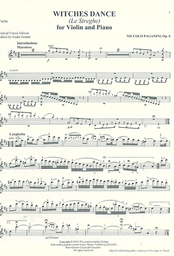 Paganini, N. (Heifetz/Granat): Witches Dance-Le Streghe (violin and piano)