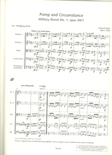 Elgar, Edward (Birtel): Pomp and Circumstance for String Quartet (double bass ad lib.) Op. 39 and 1 (score and parts)