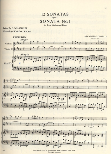 Corelli, A. (Schaeffler): 12 Sonatas, Op.2, Volume I (two violins, and piano, with Cello ad libitum)