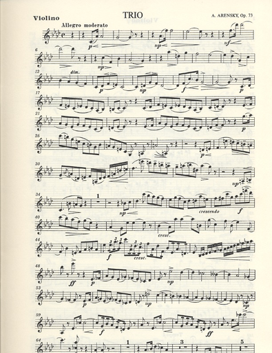 Arensky, Anton: Piano Trio in F major Op. 73 (violin, Cello & piano)