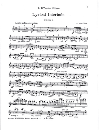 Bax, Arnold: Lyrical Interlude score & parts (2 violins, 2 violas, cello)
