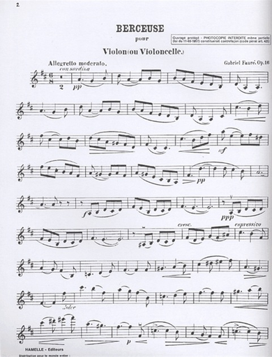 Faure, Gabriel: Berceuse (violin or viola or cello & piano)