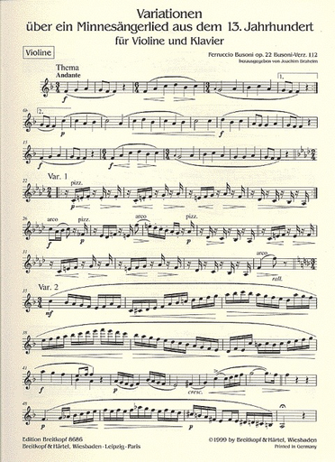 Busoni, Ferruccio: Op.22 Variations on a Minnesangerlied (violin & piano)